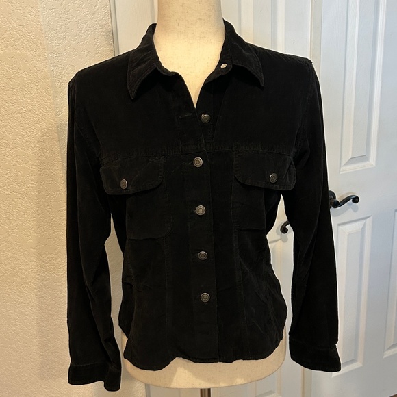 Club Monaco Denim Black Shirt Soft Fine Corduroy Size Medium Snaps Vintage - Picture 3 of 10